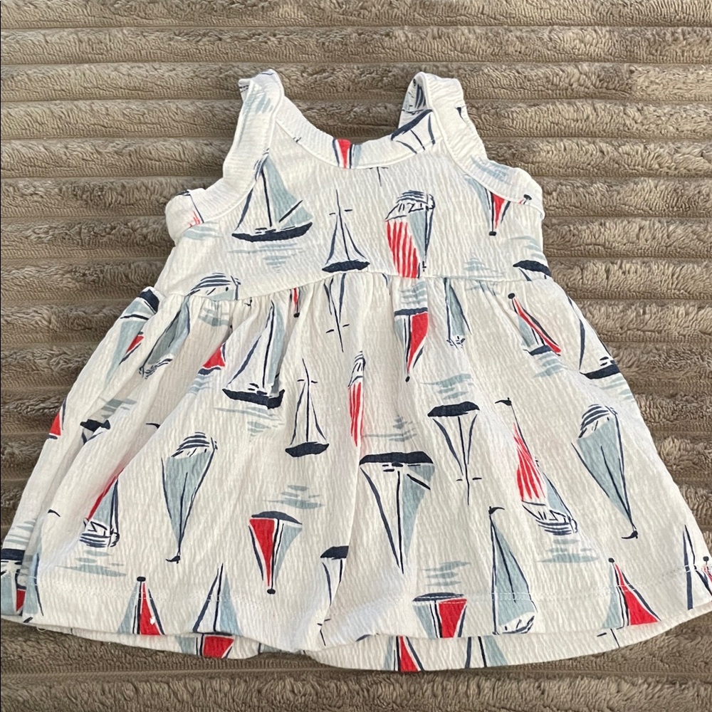 Carter's White Sundress with Red & Blue Sailboat Print